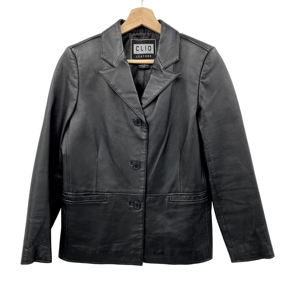 Vintage Clio Black Leather Boxy Blazer Jacket